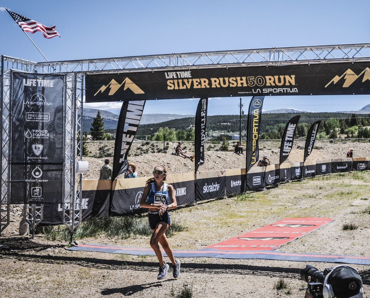 Junior Scottie Brown crosses the finish line of the highest altitude run in the entire country.