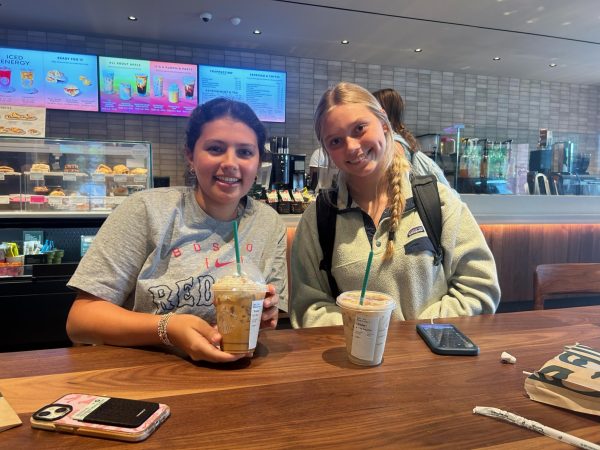 Falling for fall flavors: Junior Maddie Fluke and Sophomore Heidi Rohrer enjoy their favorite fall drinks from Starbucks! 
